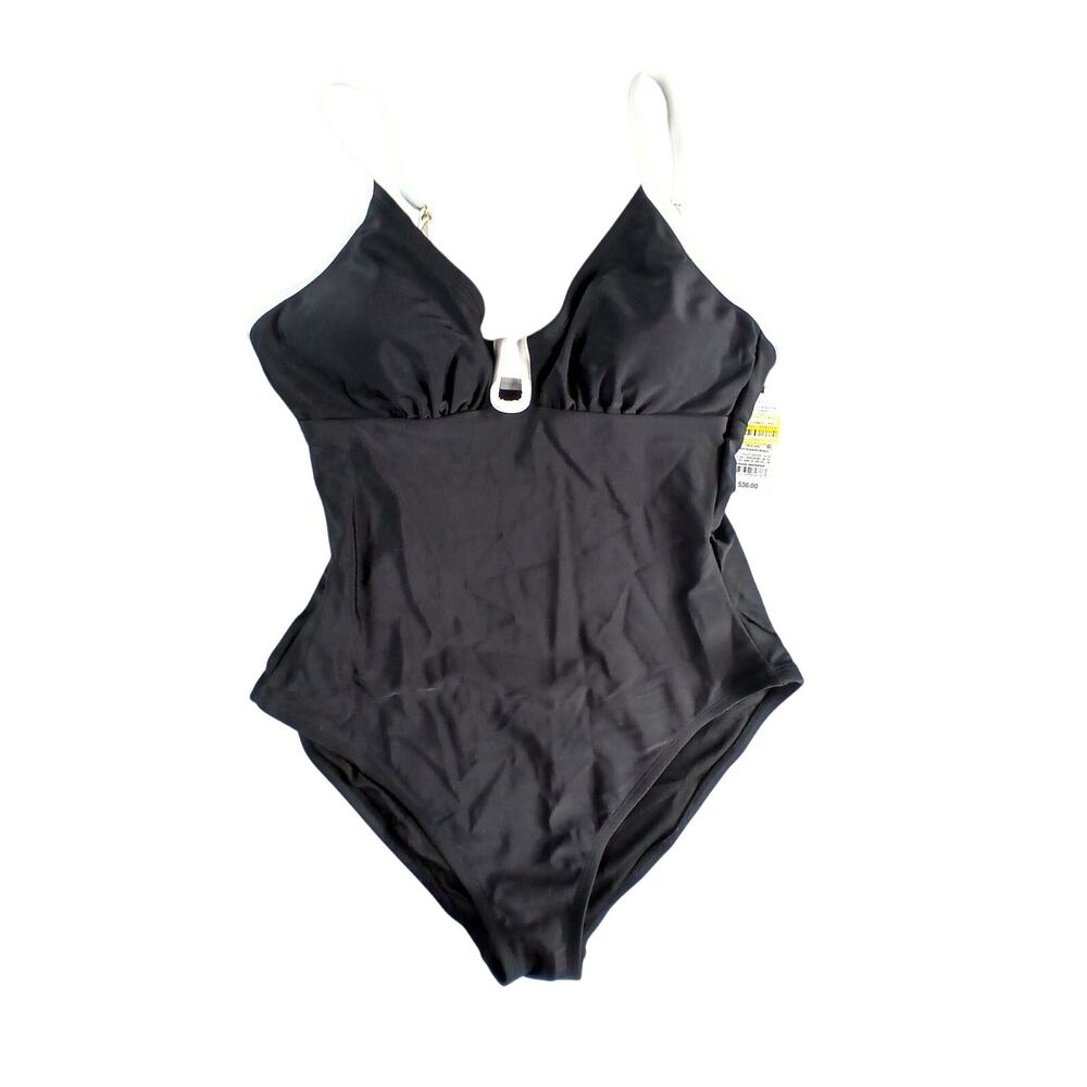 Shade & Shore Swimsuit Womens Medium (8-10) Black One Piece High Leg Padded NWT